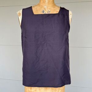 Vintage 90s Black Silk Tank by Diane Gilman Collection, Square Neck, M